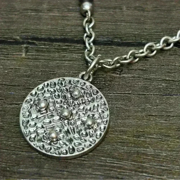 Silver Tone Diamonds with Crystal Gems and Silver Tone Round Studs Necklace - Picture 4 of 4